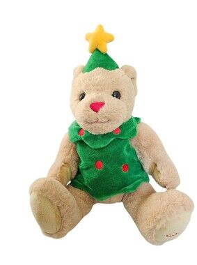 Godiva Christmas Teddy Bear Plush 2023 Holiday Bear in Green Outfit & Star Hat